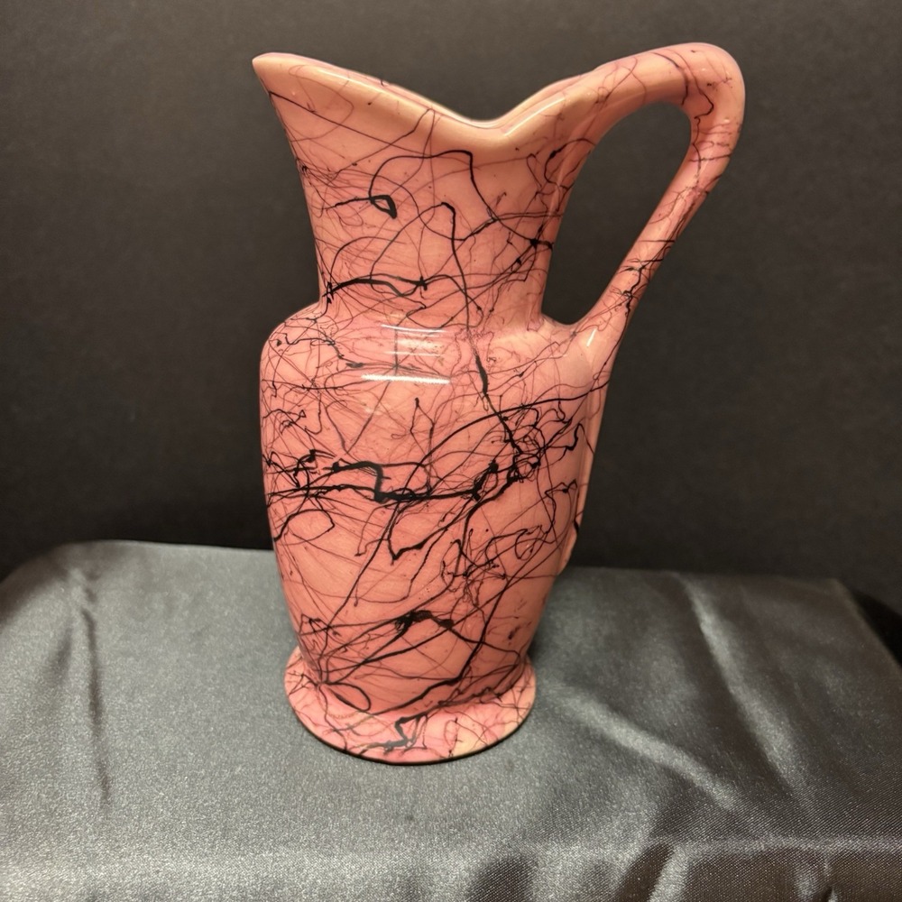 Vintage McCoy Pottery Pink/Black Swirl  7" Pitcher‎ #712 NICE